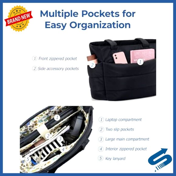 Lightweight Puffy Tote Bag with Multiple Compartments for Daily Use - Picture 5 of 7